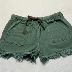 Green Shorts with Frayed Hem